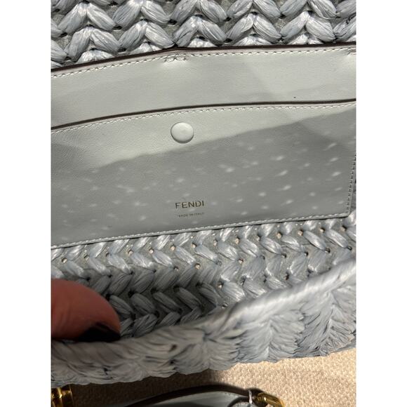 Fendi Iconic Medium Baguette Bag Light Blue Raffia Interlace Leather – NWT - Picture 5 of 10
